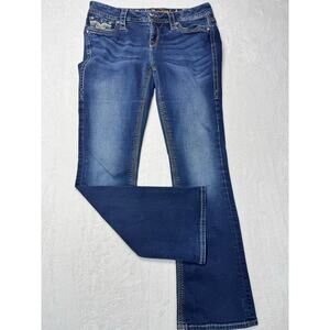 Rock Revival Womens Dark Denim Rhinestone Betty Jeans Size 27 True Size 32-34”